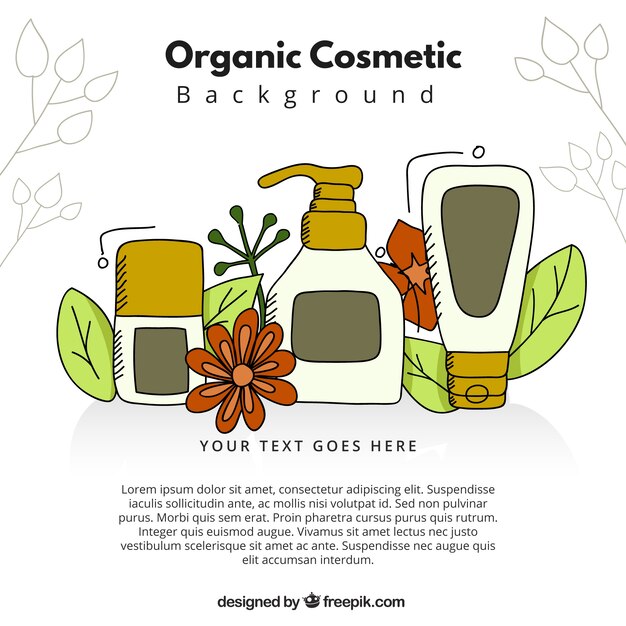 Fondo de accesorios naturales de belleza dibujados a mano 