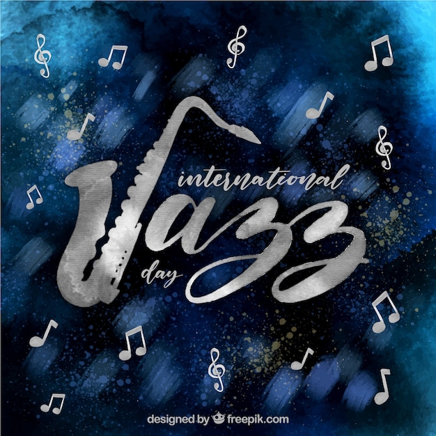 Vector gratuito fondo de acuarela en azul oscuro para el día internacional del jazz