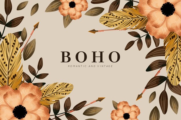 Fondo de acuarela boho con flores y hojas