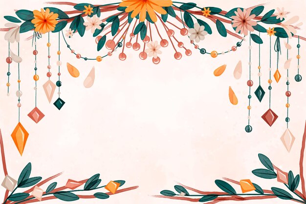 Fondo de acuarela boho con flores y hojas
