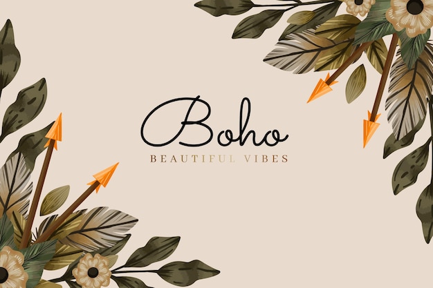 Fondo acuarela boho con hojas