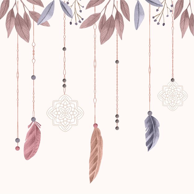 Fondo acuarela boho con plumas