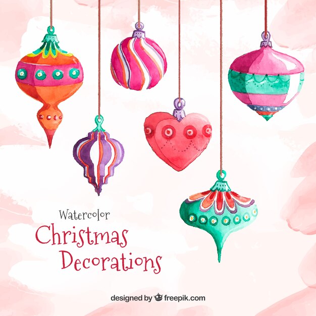 Fondo de acuarela con bolas decorativas navideñas