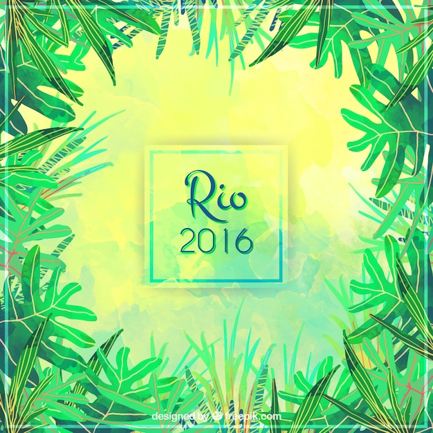 Vector gratuito fondo de acuarela de brasil 2016 con hojas de palmera