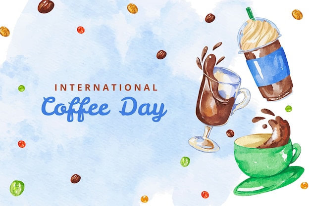 Vector gratuito fondo de acuarela para la celebración del día internacional del café