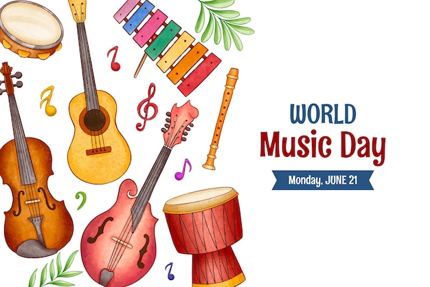 Fondo de acuarela para la celebración del día mundial de la música
