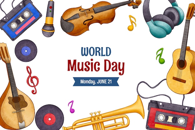 Vector gratuito fondo de acuarela para la celebración del día mundial de la música