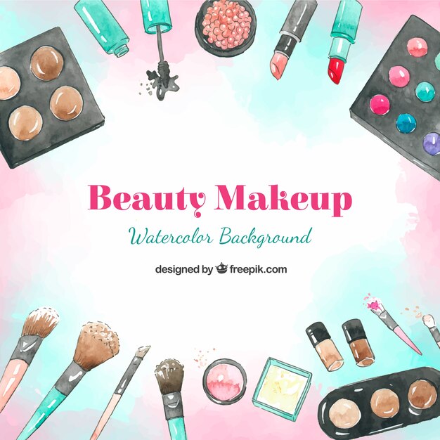 Fondo en acuarela con cosméticos
