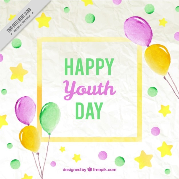 Fondo de acuarela del día de juventud con globos y círculos 