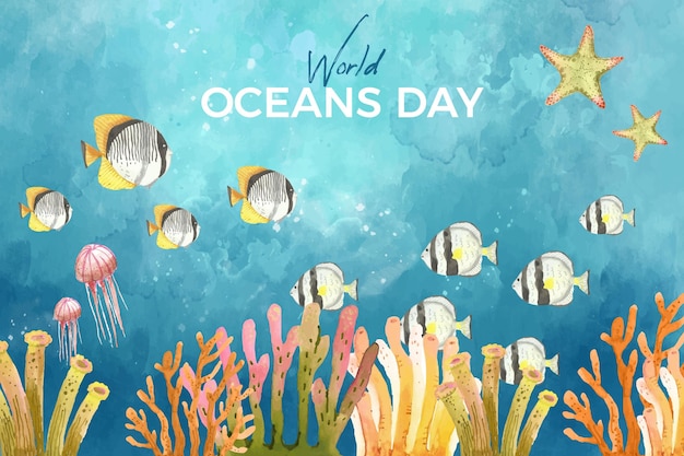 Fondo de acuarela del día mundial de los océanos