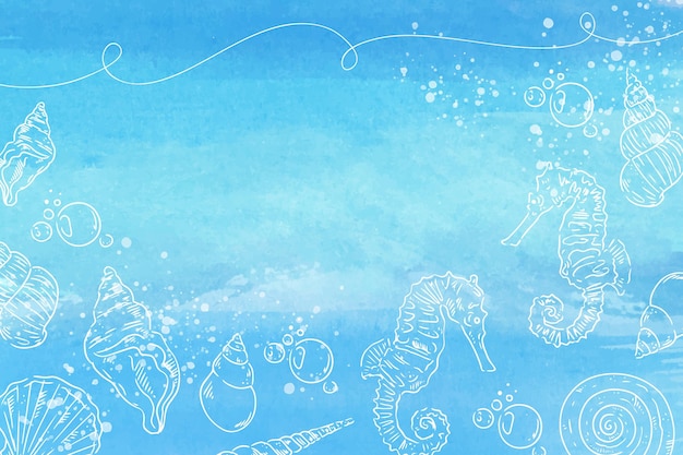 Fondo de acuarela con elementos abstractos dibujados a mano