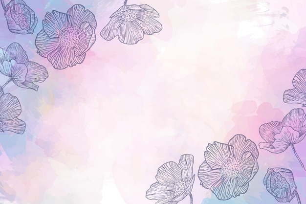 Fondo de acuarela con elementos dibujados a mano