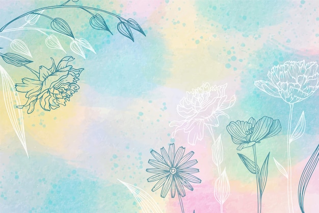 Fondo de acuarela con elementos dibujados a mano