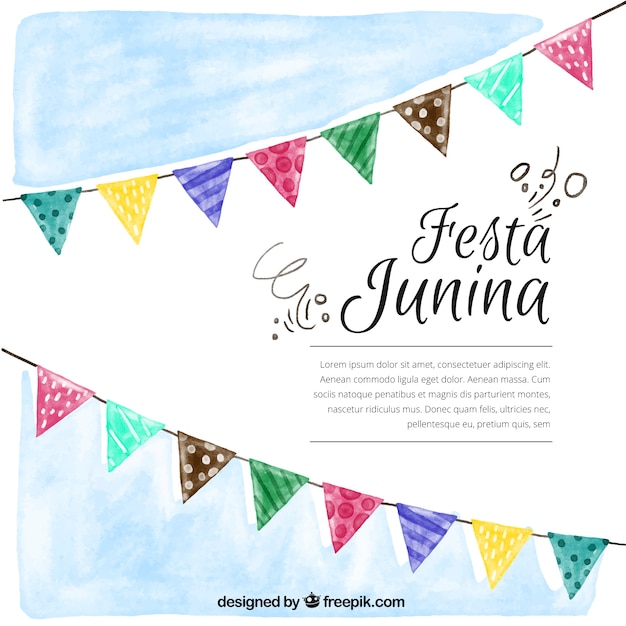 Vector gratuito fondo de acuarela de fiesta junina con banderines