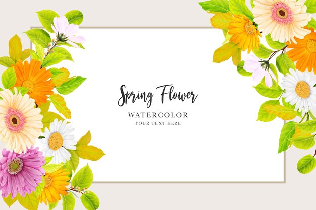 fondo de acuarela floral de margarita y diseño de tarjeta de corona