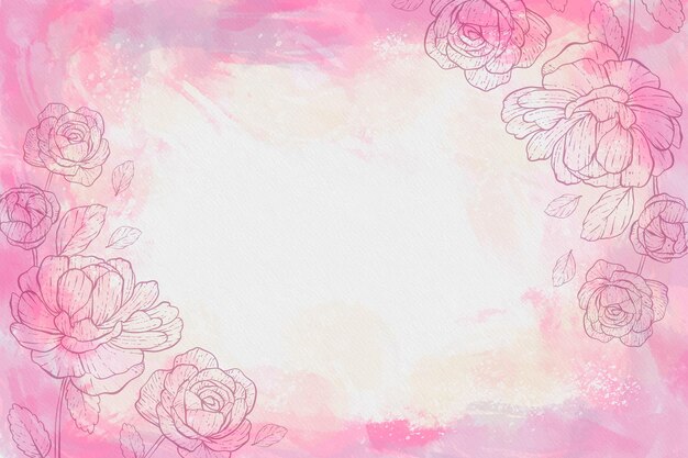 Fondo de acuarela con flores dibujadas y espacio vacío