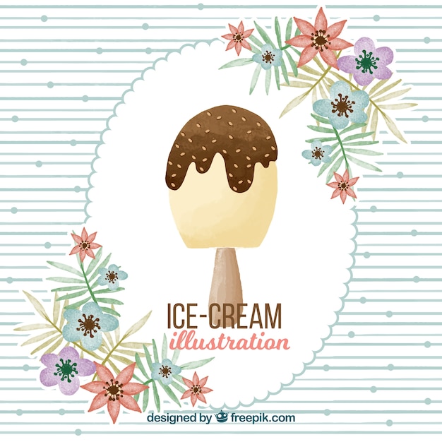 Vector gratuito fondo de acuarela con helado y decoración floral