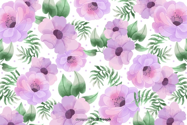 Fondo acuarela con hermosas flores y hojas