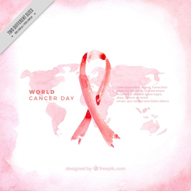 Fondo de acuarela con mapa y cinta para el día mundial del cáncer