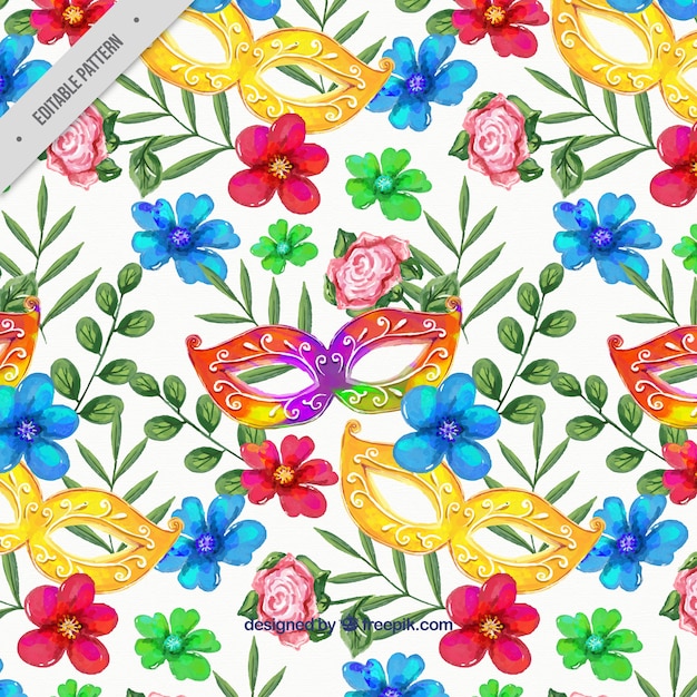 Vector gratuito fondo de acuarela de máscaras de carnaval con flores