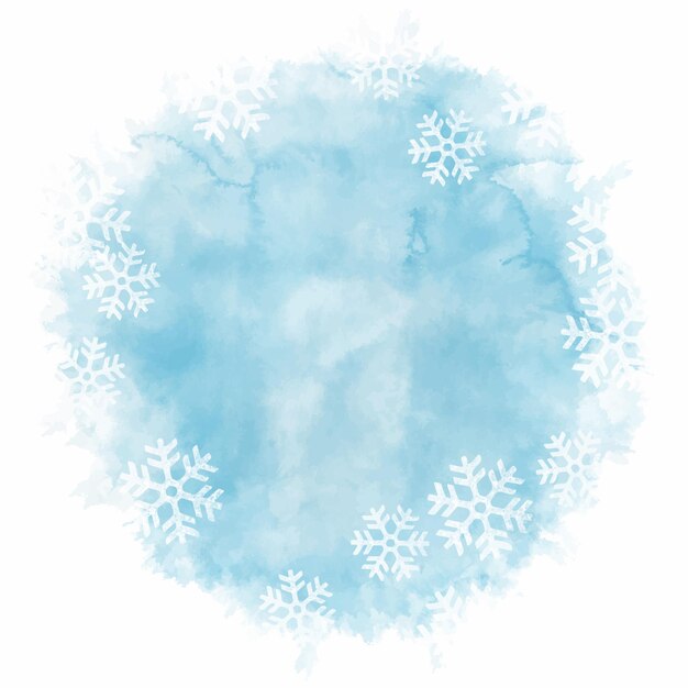 Fondo de acuarela navideña pintado a mano con borde de copos de nieve