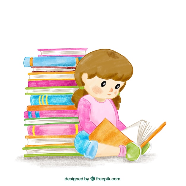 Vector gratuito fondo de acuarela de niña leyendo un libro