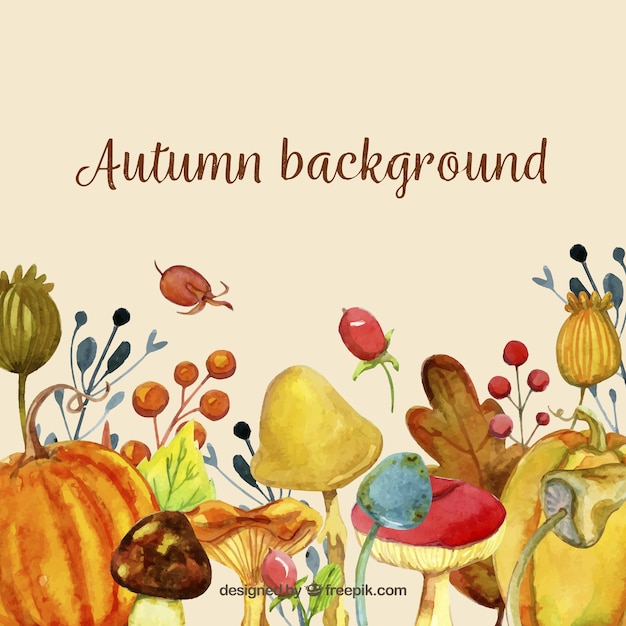Fondo de acuarela de otoño con elementos creativos