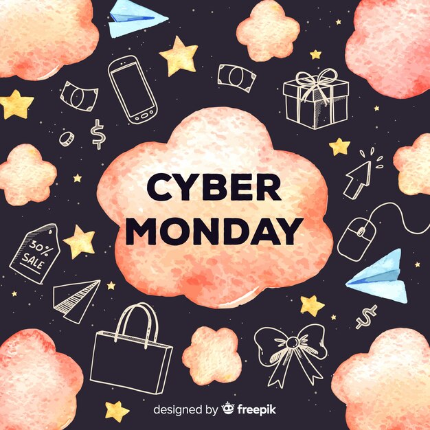 Fondo de acuarela de rebajas de cyber monday