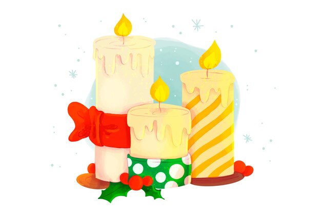 Fondo de acuarela de vela de Navidad