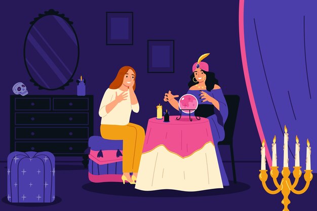 Fondo de adivinación con símbolos de pronóstico futuro ilustración vectorial plana