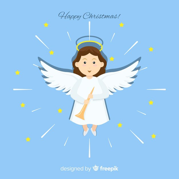 Fondo adorable con Ángel de navidad en diseño plano