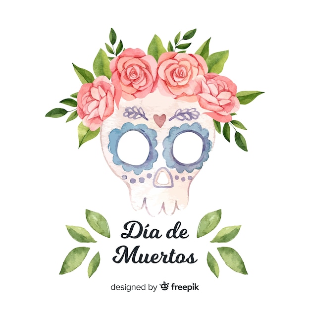 Vector gratuito fondo adorable del día de muertos en acuarela