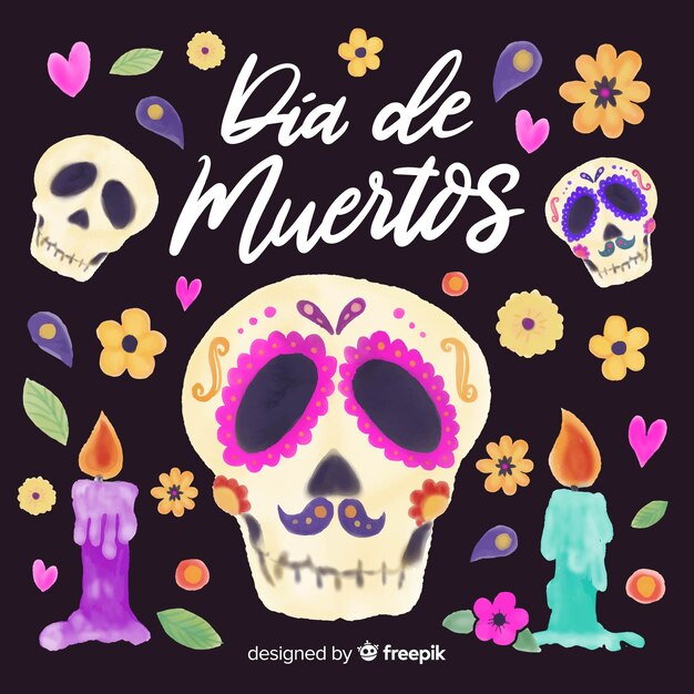 Fondo adorable del día de muertos en acuarela