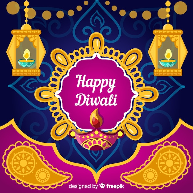 Vector gratuito fondo adorable de diwali con diseño plano