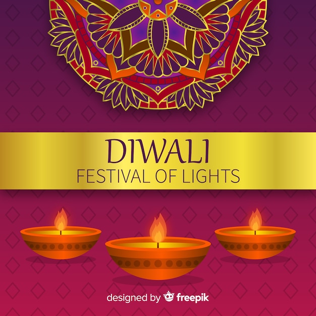 Vector gratuito fondo adorable de diwali con diseño plano