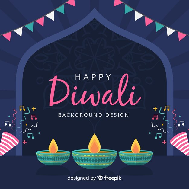 Fondo adorable de diwali con diseño plano
