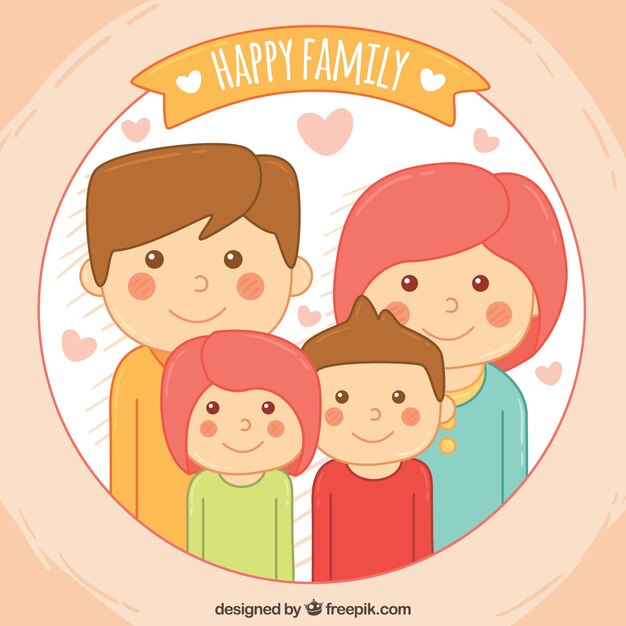 Fondo de adorable familia feliz dibujada a mano
