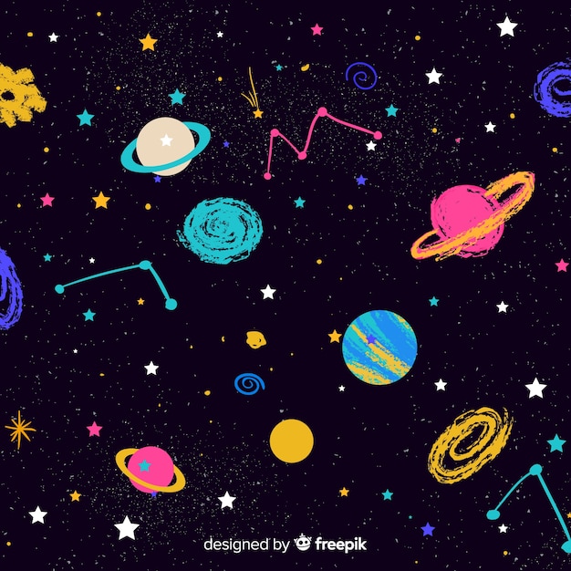 Vector gratuito fondo adorable de galaxia dibujado a mano