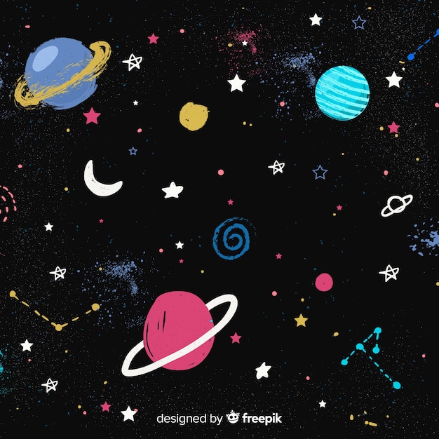 Fondo adorable de galaxia dibujado a mano