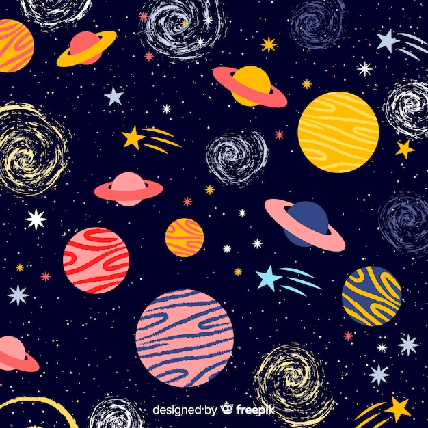 Vector gratuito fondo adorable de galaxia dibujado a mano