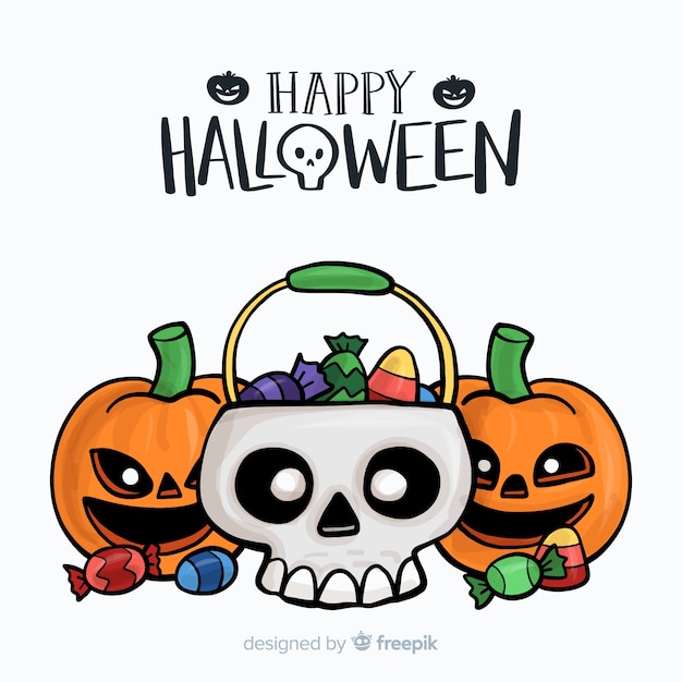 Vector gratuito fondo adorable de halloween dibujado a mano