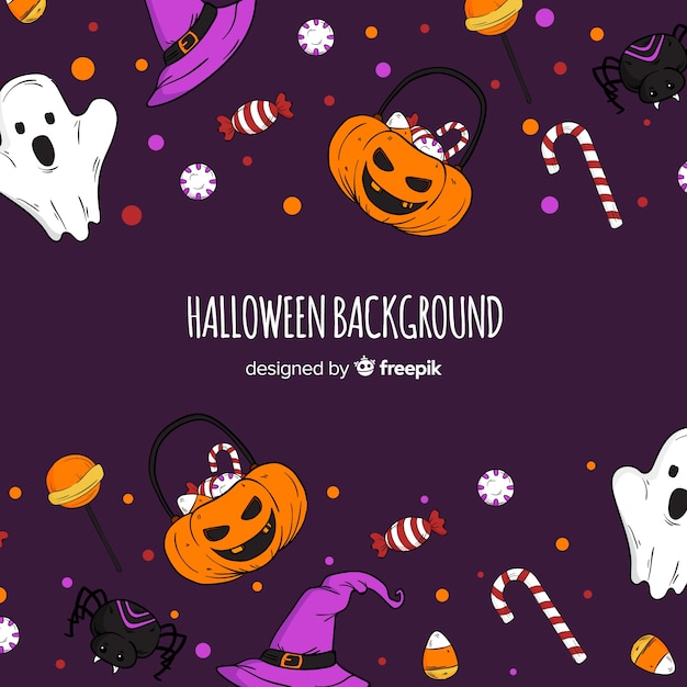 Vector gratuito fondo adorable de halloween dibujado a mano