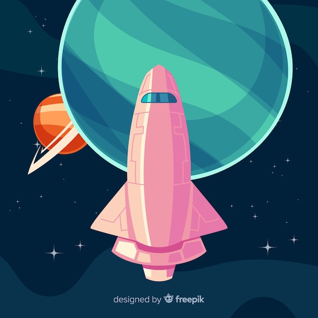 Vector gratuito fondo adorable de nave espacial con diseño plano