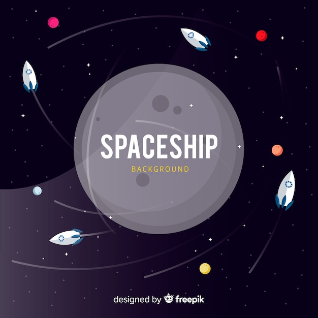 Fondo adorable de nave espacial con diseño plano