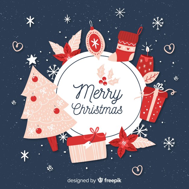 Fondo adorable de navidad con diseño plano