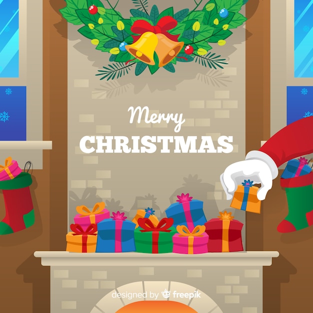 Vector gratuito fondo adorable de navidad con diseño plano