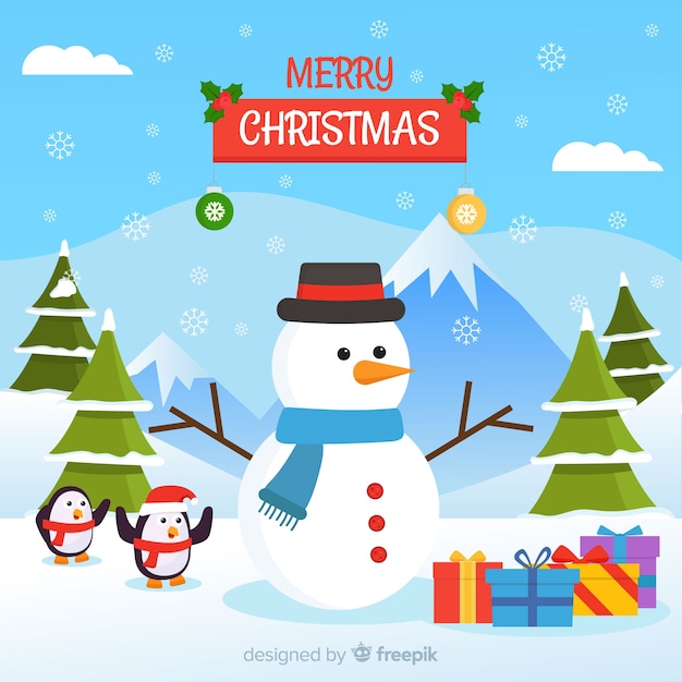 Vector gratuito fondo adorable de navidad con diseño plano