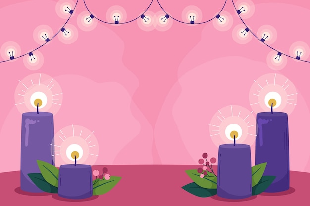 Vector gratuito fondo de adviento de velas moradas dibujadas a mano