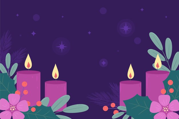 Fondo de adviento de velas moradas dibujadas a mano