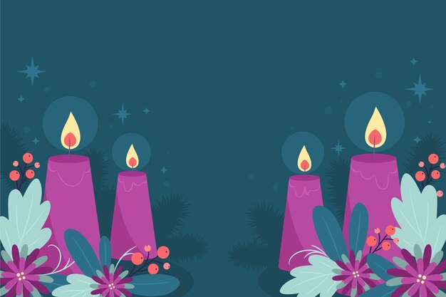 Fondo de adviento de velas moradas dibujadas a mano